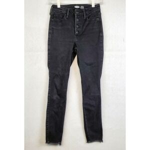Old Navy Rockstar Super Skinny Jeans Black Button Fly Raw Hem Women's Size 4
